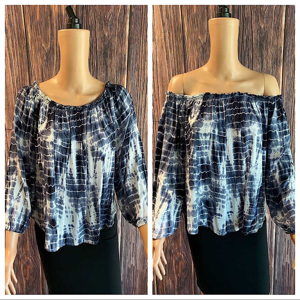 Knox Rose size small navy blue & white tie dye boho summer flowy blouse
